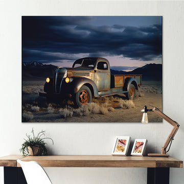 Truck Charm In Winter Photography - Pickup Truck Canvas Wall Art